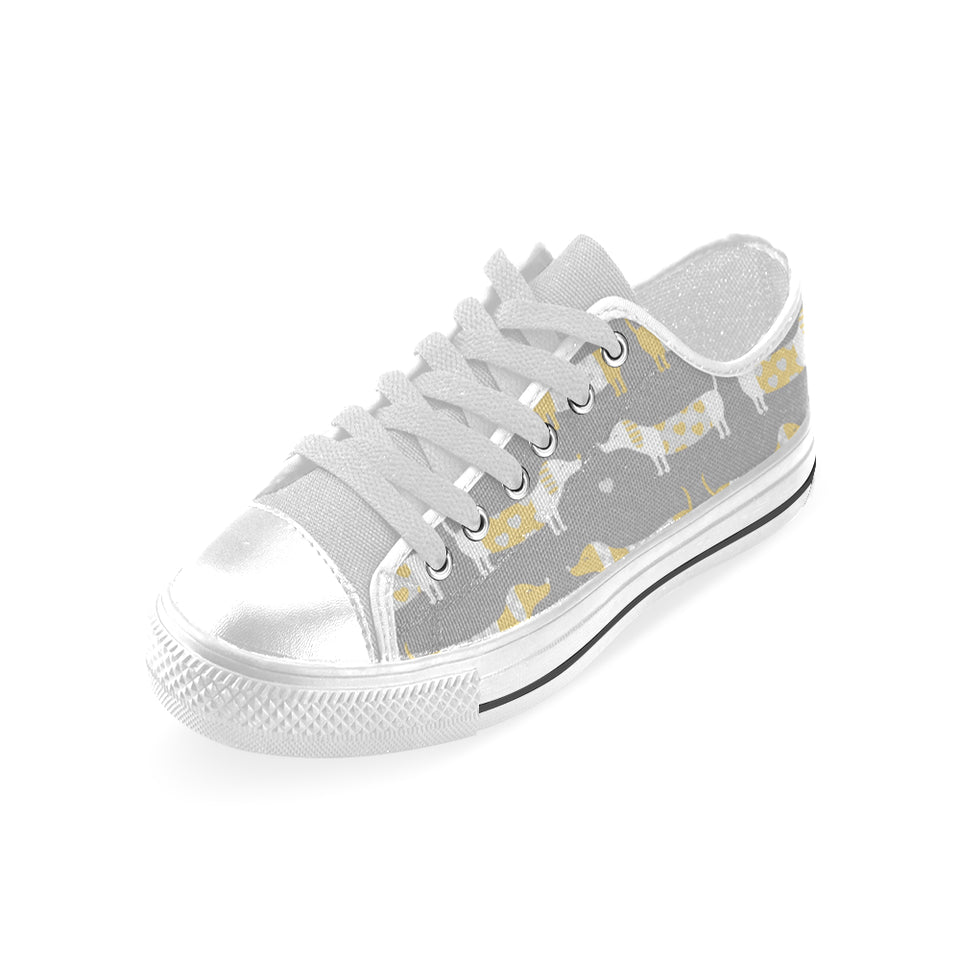 Cute dachshund dog pattern Men's Low Top Canvas Shoes White