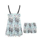 Lovely Sea Otter Pattern Chest Sexy Pleated Two Piece Swim Dress