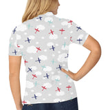 Airplane cloud grey background Women's All Over Print Polo Shirt