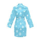 Snowflake pattern blue background Women's Long Sleeve Belted Night Robe