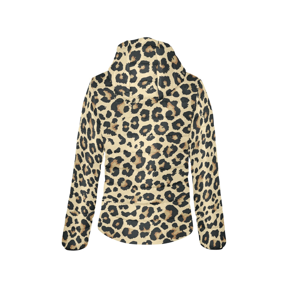 Leopard print design pattern Women's Padded Hooded Jacket