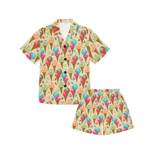 Colorful ice cream pattern Kids' Boys' Girls' V-Neck Short Pajama Set