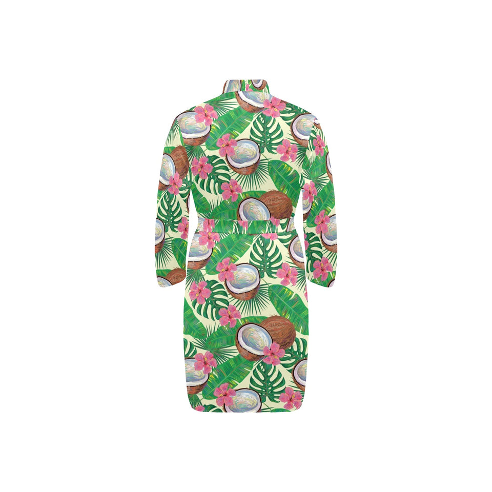 Coconut Pattern Print Design 01 Men's Long Sleeve Belted Night Robe