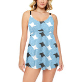 Stingray Pattern Print Design 03 Chest Sexy Pleated Two Piece Swim Dress