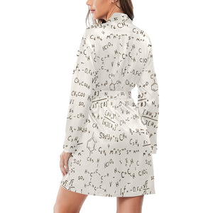 Chemistry Periodic Table Pattern Print Design 04 Women's Long Sleeve Belted Night Robe