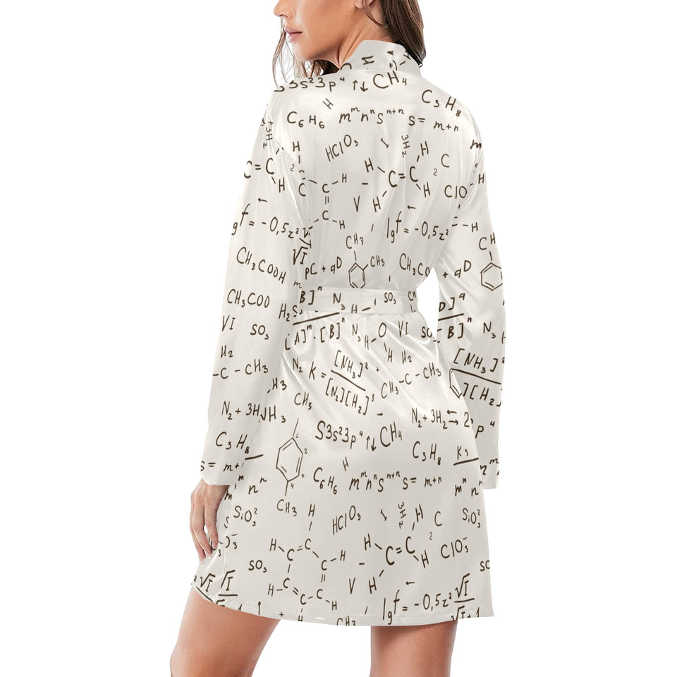 Chemistry Periodic Table Pattern Print Design 04 Women's Long Sleeve Belted Night Robe