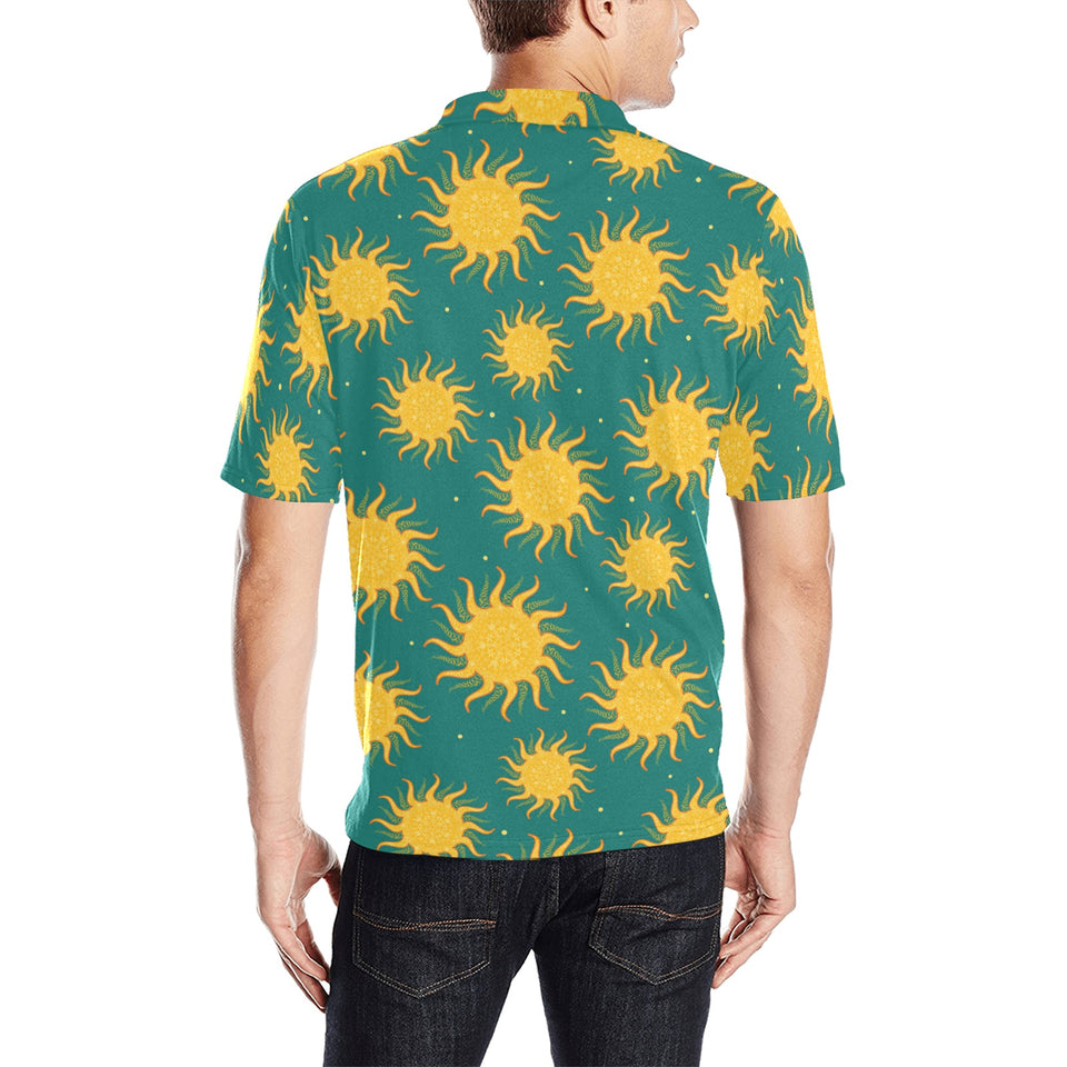 Sun green background Men's All Over Print Polo Shirt