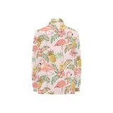 Pink flamingo birds pineapples hibiscus flower pat Women's Long Sleeve Polo Shirt