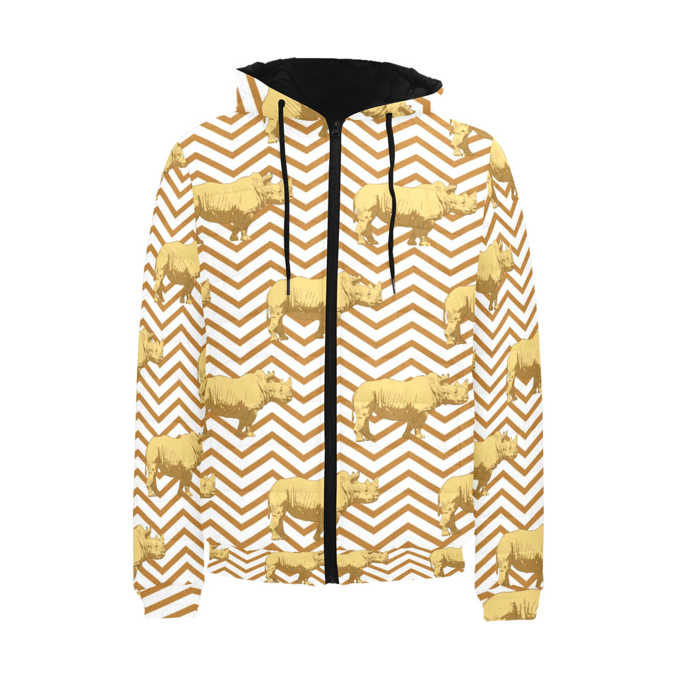 Rhino yellow theme pattern Men's Padded Hooded Jacket