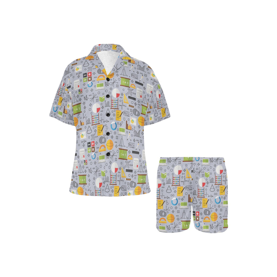 Math Pattern Print Design 04 Women's V-Neck Short Pajama Set