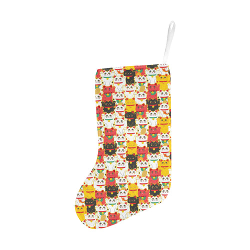 Colorful Maneki neko cat pattern Christmas Stocking