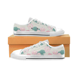 Pink lotus waterlily leaves pattern Men's Low Top Canvas Shoes White