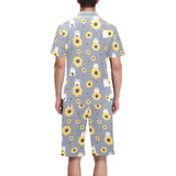 Cute hamster sunflower pattern background Men's V-Neck Short Pajama Set