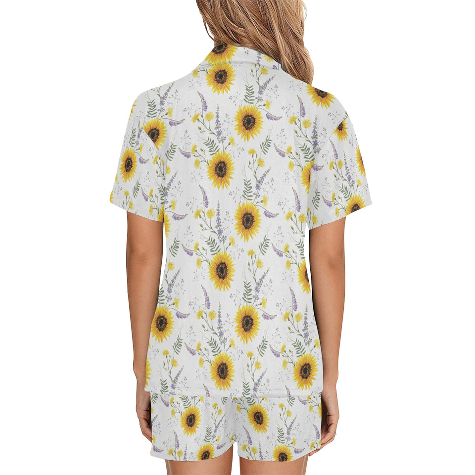 beautiful sunflowers pattern Women's V-Neck Short Pajama Set