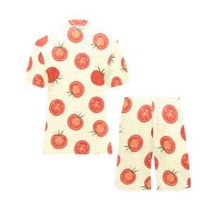 Tomato dot background Men's V-Neck Short Pajama Set