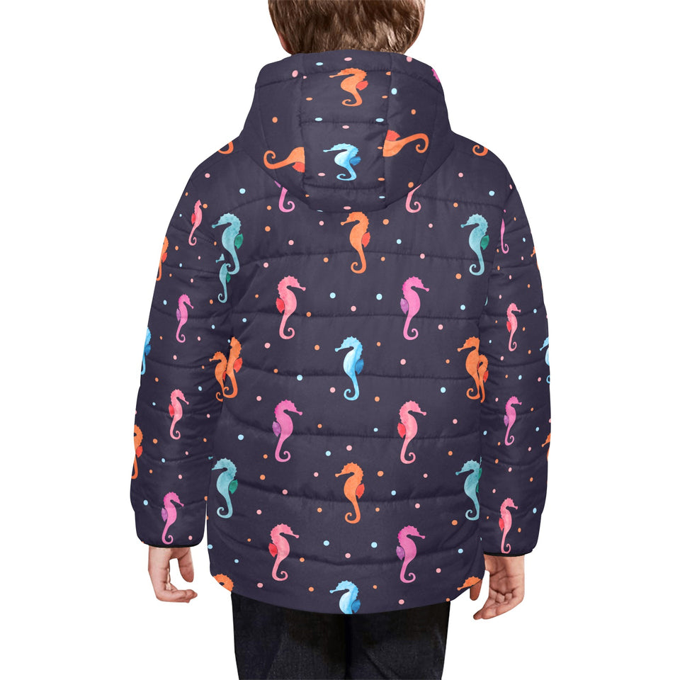 Watercolor colorful seahorse pattern Kids' Boys' Girls' Padded Hooded Jacket