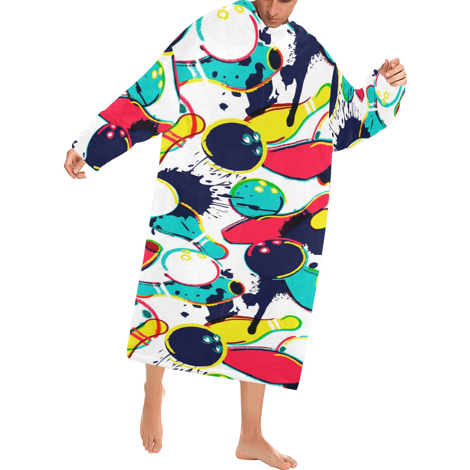 watercolor bowling ball pins Blanket Robe with Sleeves