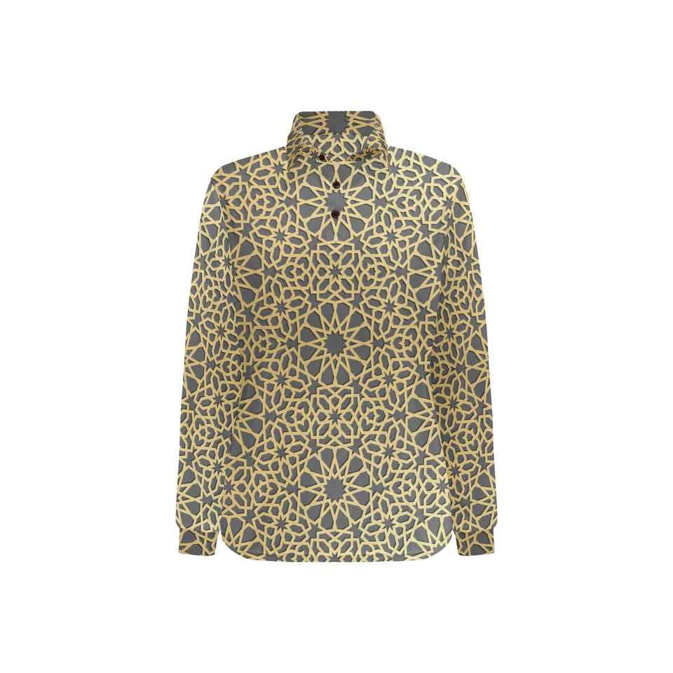 arabic star gold pattern Women's Long Sleeve Polo Shirt