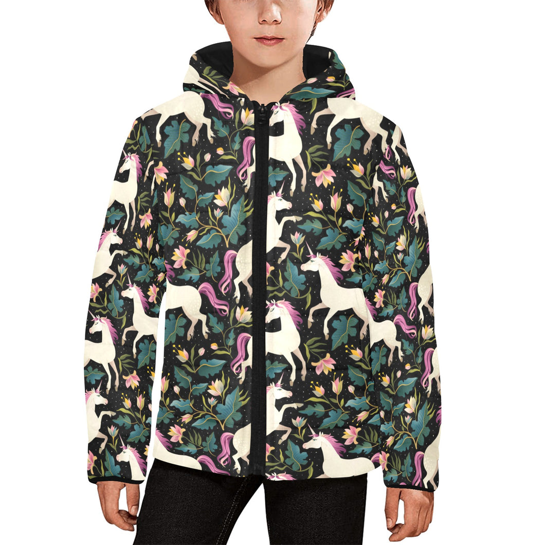 Unicorns forest background Kids' Boys' Girls' Padded Hooded Jacket