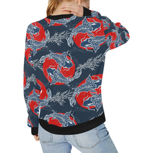 Koi Fish Carp Fishs hand drawn japanese art Women's Crew Neck Sweatshirt
