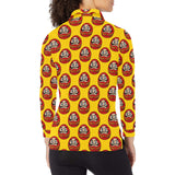 Daruma japanese wooden doll yellow background Women's Long Sleeve Polo Shirt
