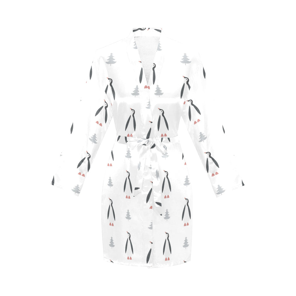Penguin pattern Women's Long Sleeve Belted Night Robe