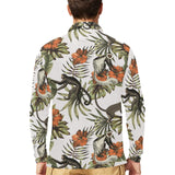 Monkey red hibiscus flower palm leaves floral patt Men's Long Sleeve Polo Shirt