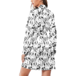 Greyhound Pattern Print Design 01 Women's Long Sleeve Belted Night Robe