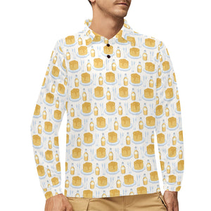 Pancake Pattern Print Design 05 Men's Long Sleeve Polo Shirt