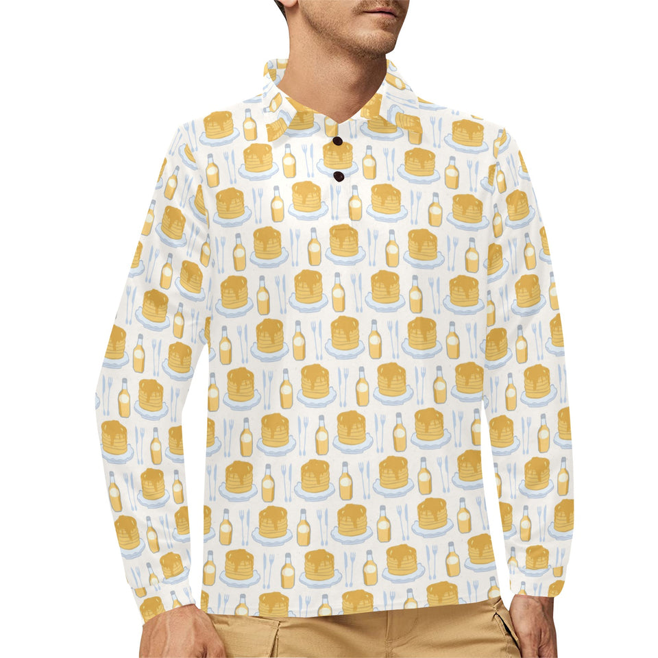 Pancake Pattern Print Design 05 Men's Long Sleeve Polo Shirt