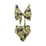 Eggplant Pattern Print Design 02 Chest Bowknot High Waisted Bikini Swimsuit