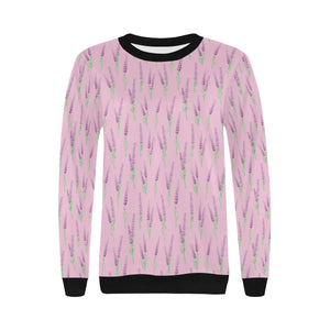 Lavender pattern pink background Women's Crew Neck Sweatshirt