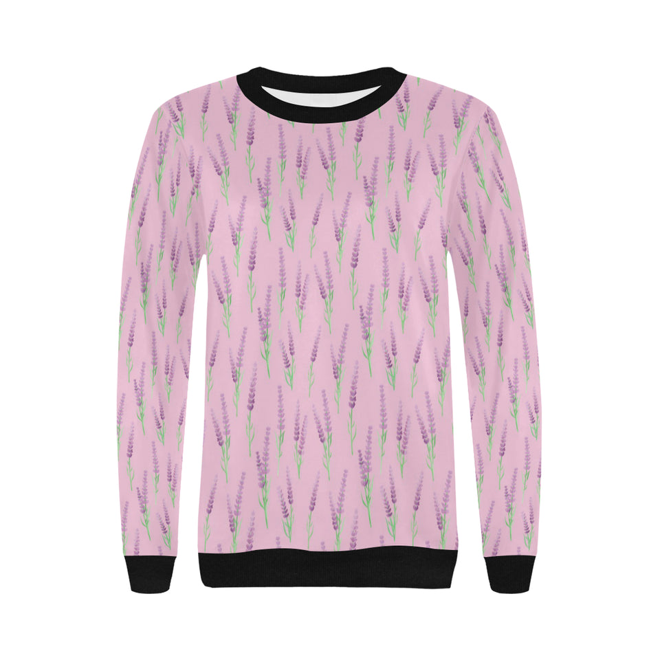 Lavender pattern pink background Women's Crew Neck Sweatshirt