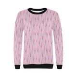 Lavender pattern pink background Women's Crew Neck Sweatshirt