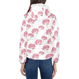 Pink lotus waterlily pattern Women's Padded Hooded Jacket