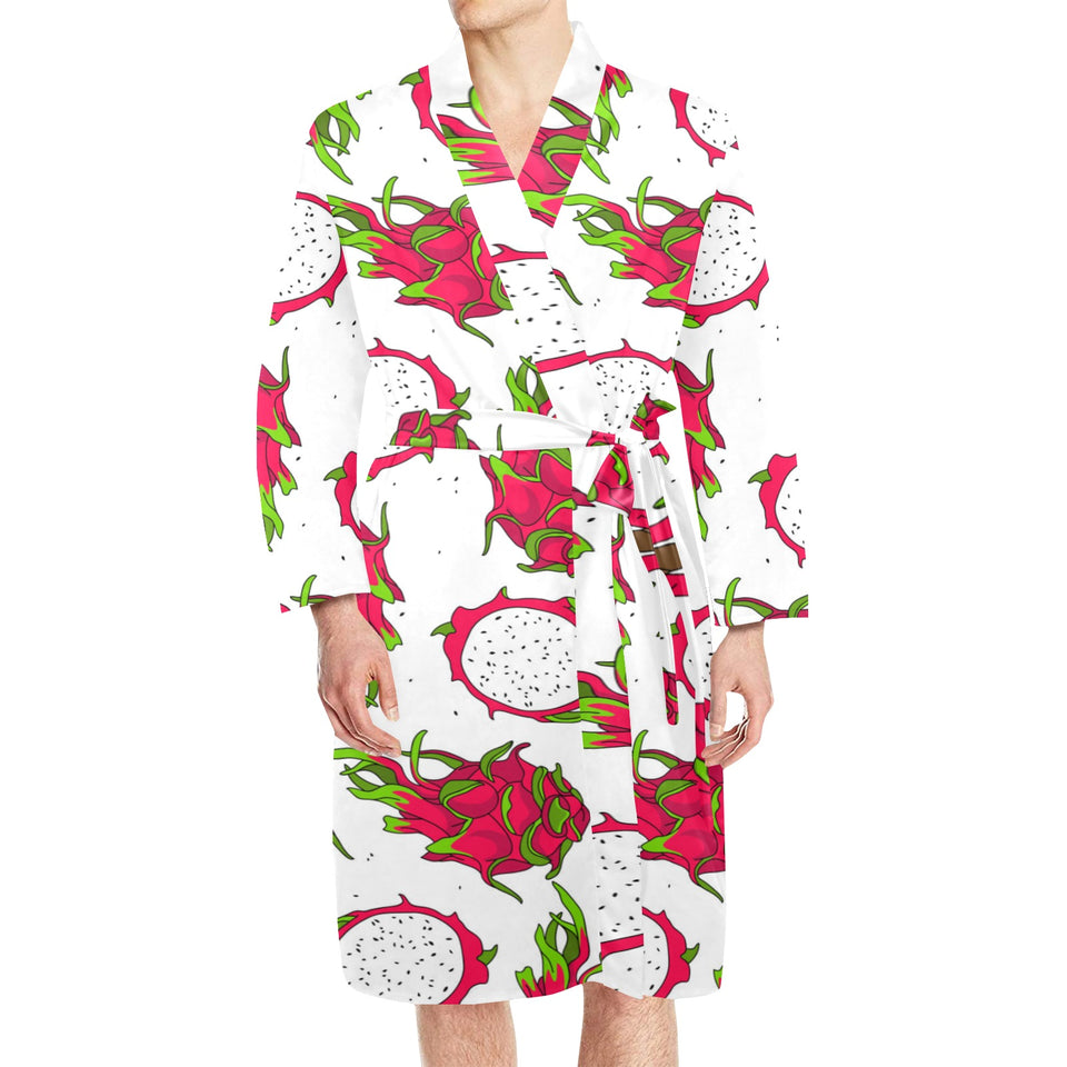 dragon fruits white background Men's Long Sleeve Belted Night Robe