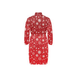 Snowflake pattern red background Men's Long Sleeve Belted Night Robe