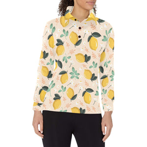 lemon flower leave pattern Women's Long Sleeve Polo Shirt
