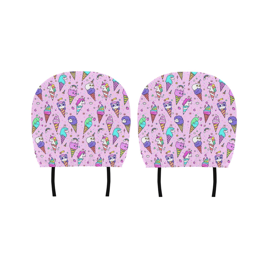 Cute ice cream cone animal pattern Car Headrest Cover