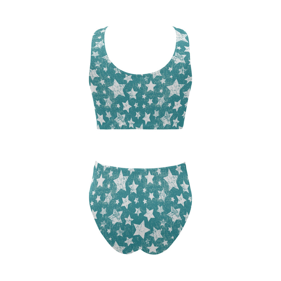 Vintage star pattern Chest Bowknot High Waisted Bikini Swimsuit