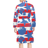 American football ball star stripes pattern Men's Long Sleeve Belted Night Robe