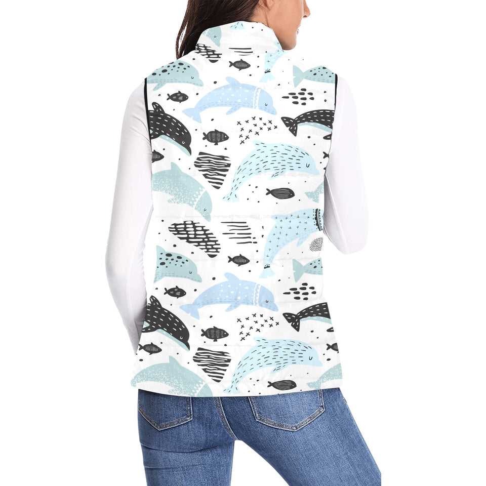 Cute dolphins Childish Style pattern Women's Padded Vest