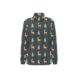 Deers star tree pattern Women's Long Sleeve Polo Shirt