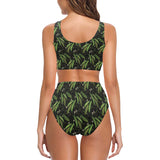 Green Peas Pattern Print Design 02 Chest Bowknot High Waisted Bikini Swimsuit