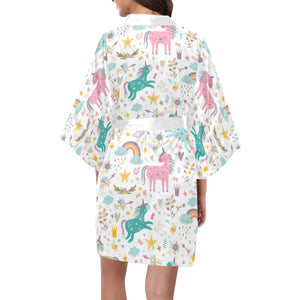 Colorful unicorn pattern Women's Short Kimono Robe
