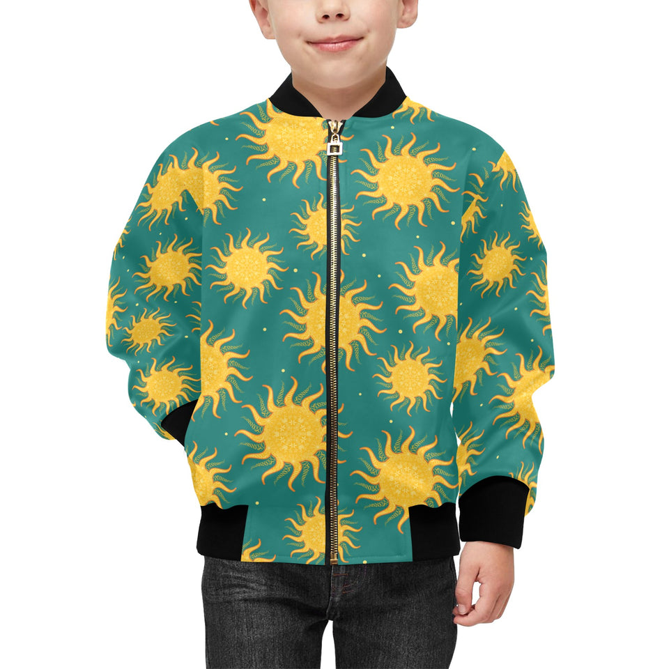 Sun green background Kids' Boys' Girls' Bomber Jacket