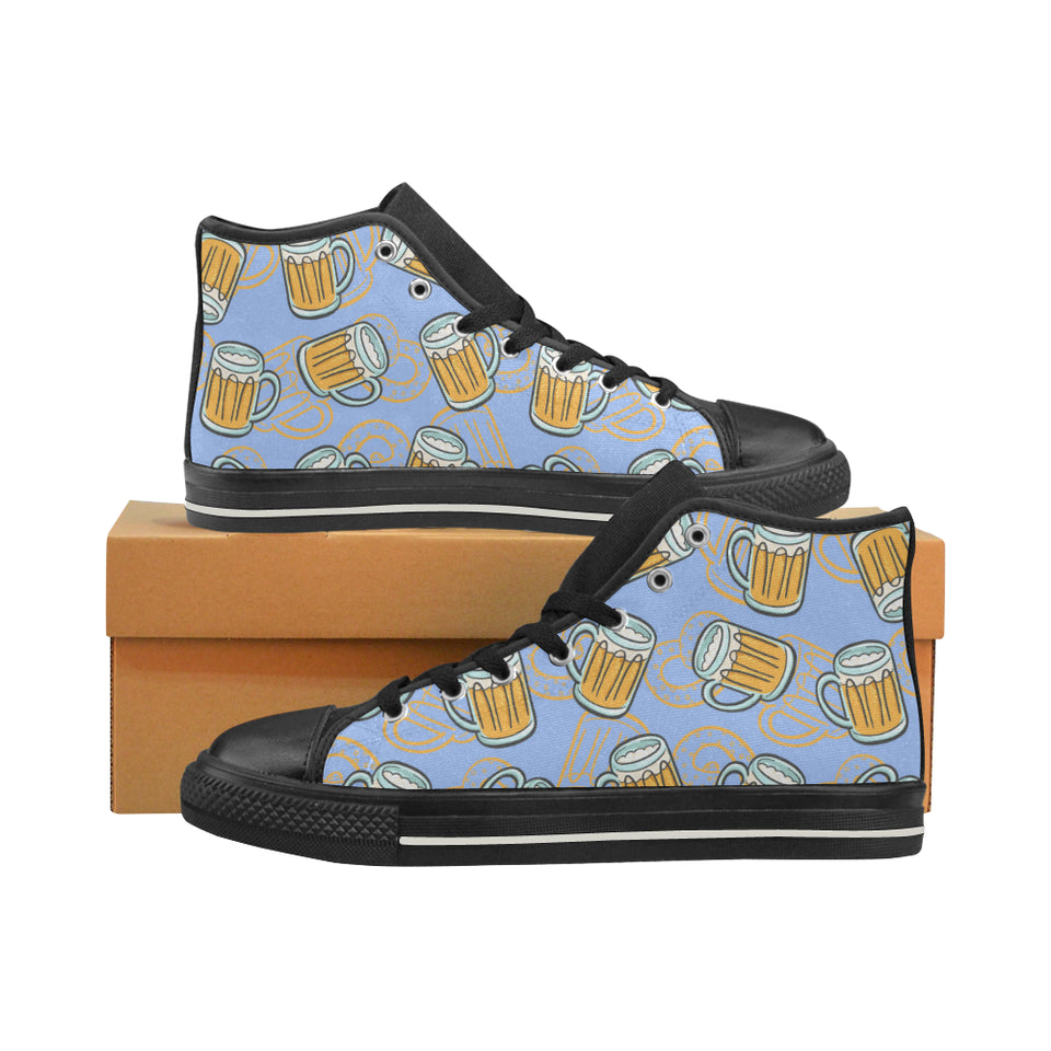 Beer pattern Men's High Top Canvas Shoes Black