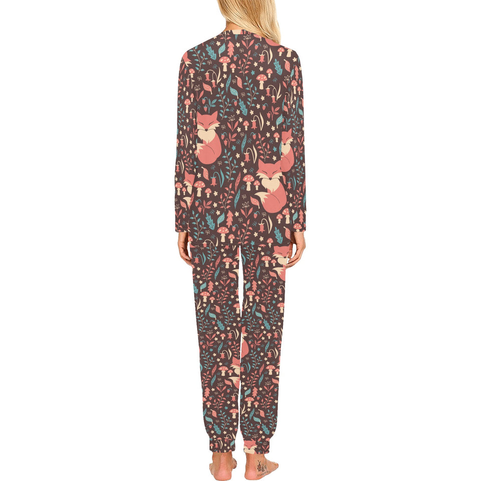 fox leaves mushroom pattern Women's All Over Print Pajama Set