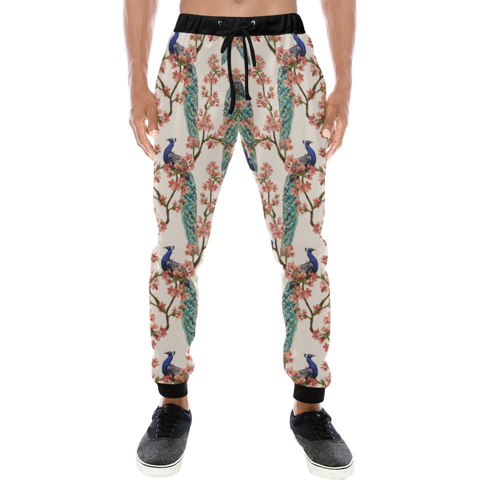 Peacock tropical flower pattern Unisex Casual Sweatpants