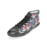 Blue red dragon cloud pattern Women's High Top Canvas Shoes Black